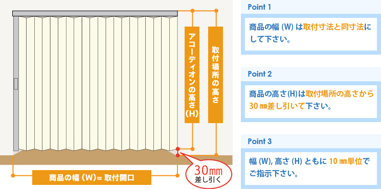 業務用アコーディオンカーテン（アコーディオンドア）採寸方法