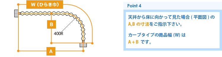 業務用アコーディオンカーテン（アコーディオンドア）カーブタイプの採寸方法